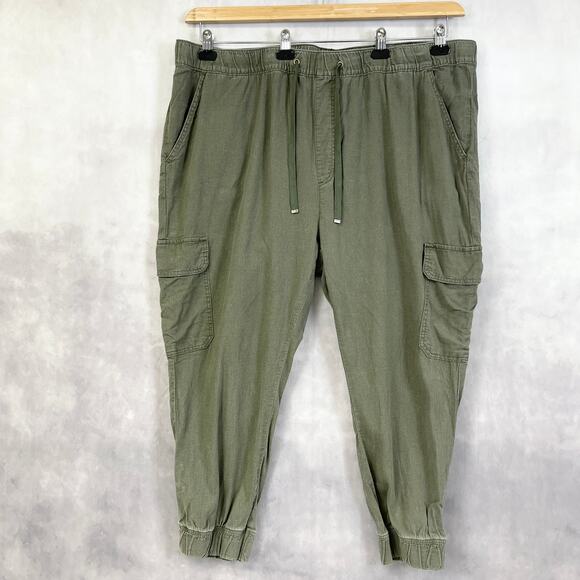 St. John's Bay Olive Cargo Jogger Pants‎ Womens 2X Linen Rayon Utility Casual - Picture 1 of 9